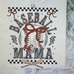Baseball Mama Bow and Checkerboard Graphic Tshirt XS-3X